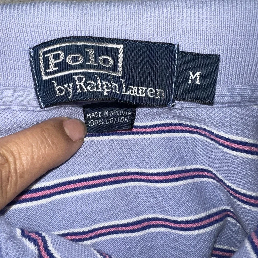 VTG Polo Ralph Lauren Shirt Men's Size M Blue Pink Striped‎ Pink Pony Polo